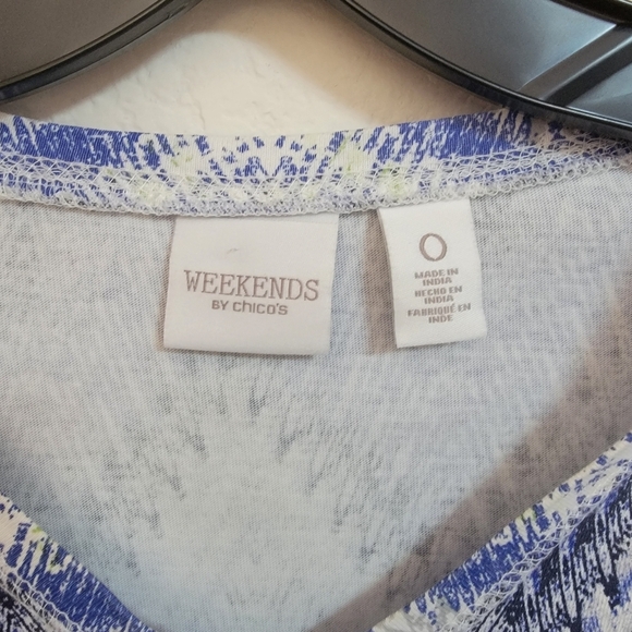 Chico's Blue and White V-Neck Embellished Chevron Sweater - Picture 2 of 5